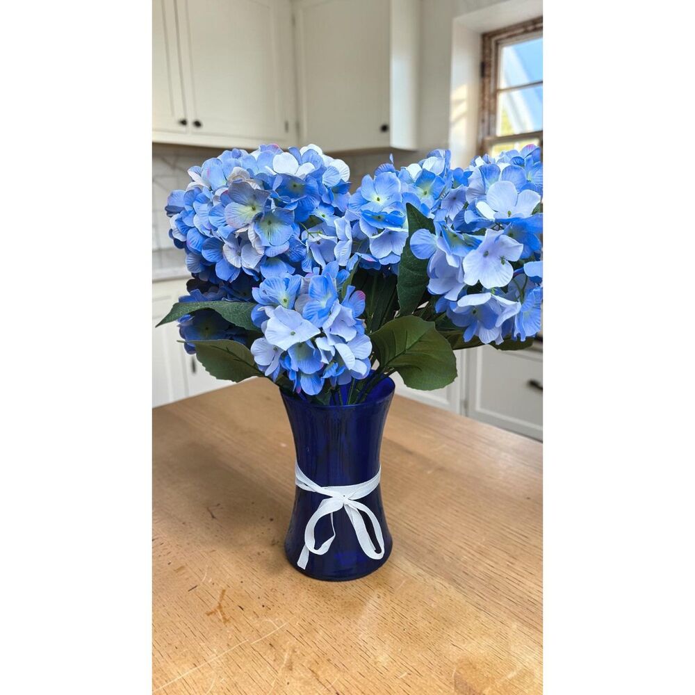 Cobalt Blue Vase with Faux Hydrangea Bouquet